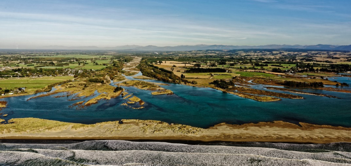 Aerial view of river and lands